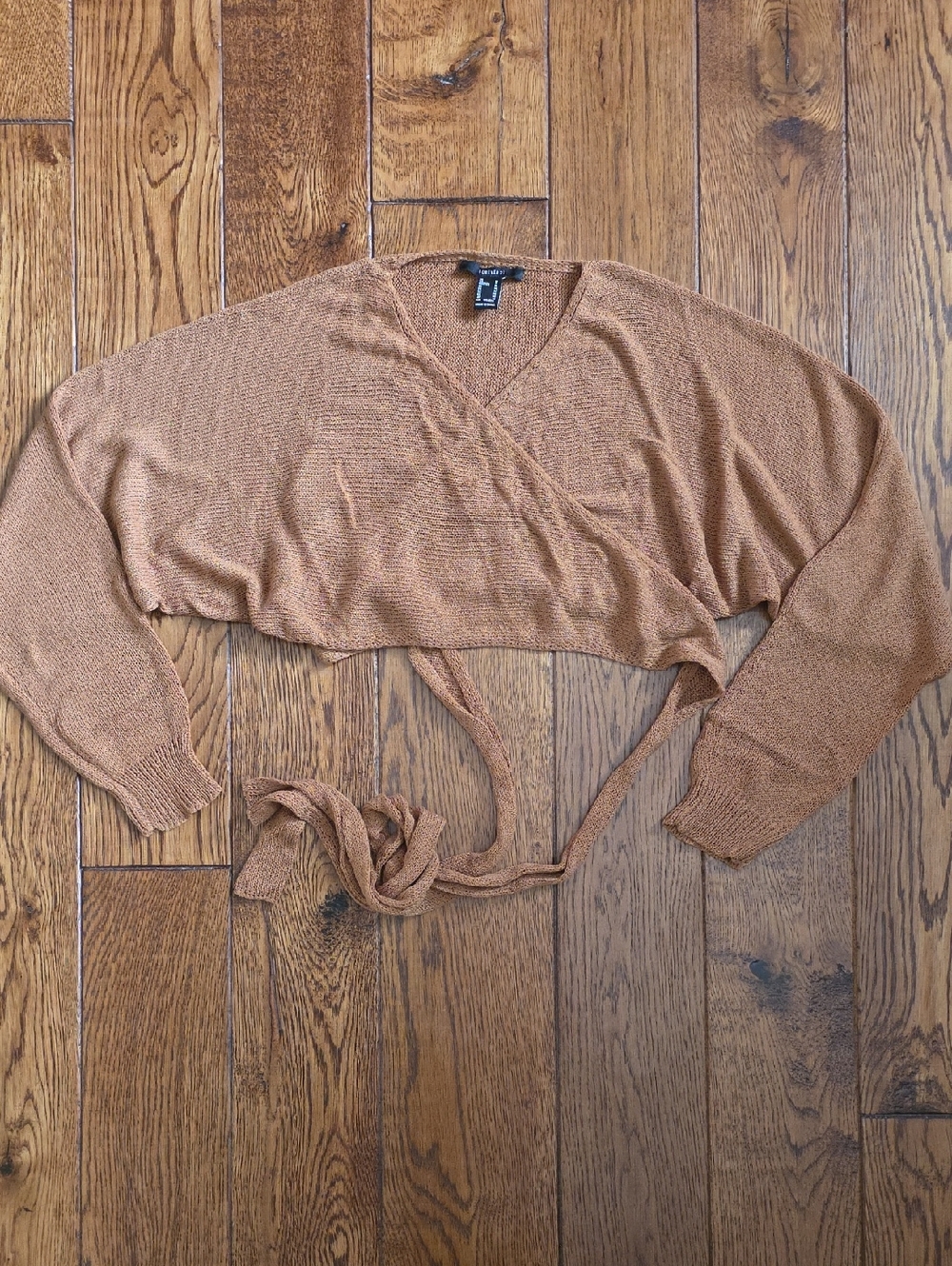 Forever 21 Wrap V-Neck Crop Sweater - Camel